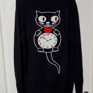 RETRO CLOCK CAT VOODOO VIXEN CARDIGAN 3XL BLACK, WHITE & RED
